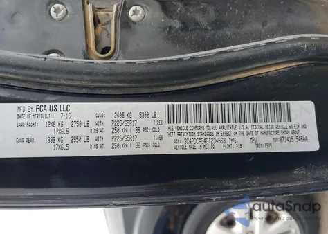 2016 Dodge Journey Se z USA, uszkodzony, nr VIN 3C4PDCAB4GT234563